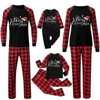 Žene mama Sretan božićni tisak vrhova i hlače plaid set obiteljski odgovarajući pidžami za spavanje crno + xxl