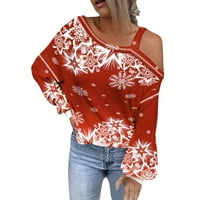 + / ženska božićna karirana bluza s printom snježne pahulje s asimetričnom rosom na ramenu majica s dugim rukavima