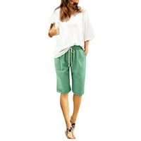 Ženske kratke hlače s visokim strukom, Pune boje, mekani pamuk i lan, vezice, džep za vježbanje na plaži, kratke