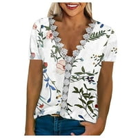 Ženske bluze s izrezom i grafičkim printom, seksi ženske ljetne košulje s kratkim rukavima Plus veličine, vrhovi