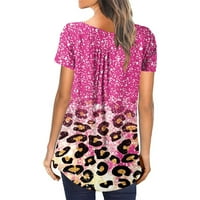 Odjevne bluze za žene, tunika s izrezom u obliku slova u, ljetne majice s kratkim rukavima s leopard printom,
