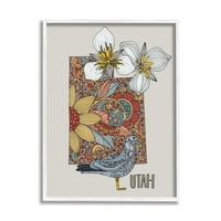 Stupell Industries Utah State Bird & Cvijet zamršeni cvjetni uzorak grafička umjetnost bijela uokvirena umjetnička