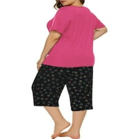 Chama Women's Plus Size 2-komad Capri Capri Pidža pidžama Set sa dnevnim boravkom s kratkim rukavima PJ setovi
